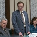Clip from the TV show Chernobyl featuring a group of people sitting around a conference table.