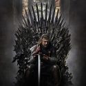 Ned Stark sitting on the iron throne