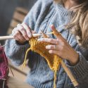 A woman knitting