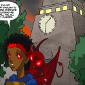 Art from the graphic novel Dark Agents featuring a young woman with a demon on her shoulder