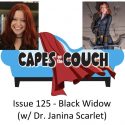 Capes on the Couch podcast promo picture featuring Dr. Janina Scarlet and Black Widow