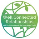 White and green logo that reads: "Well Connected Relationships with compassion expert, Michelle Becker, LMFT"