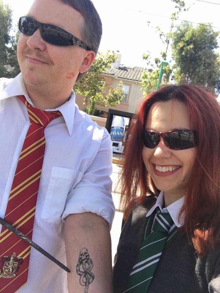 Dr. Janina Scarlet and Dustin McGinnis dressed up as Hogwarts students