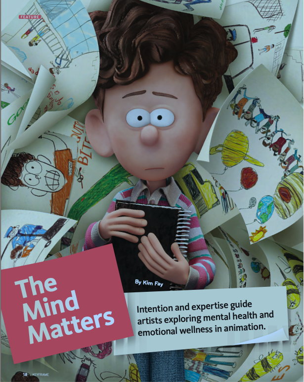 Article title page for "The Mind Matters" featuring animated teen surrounded by art.